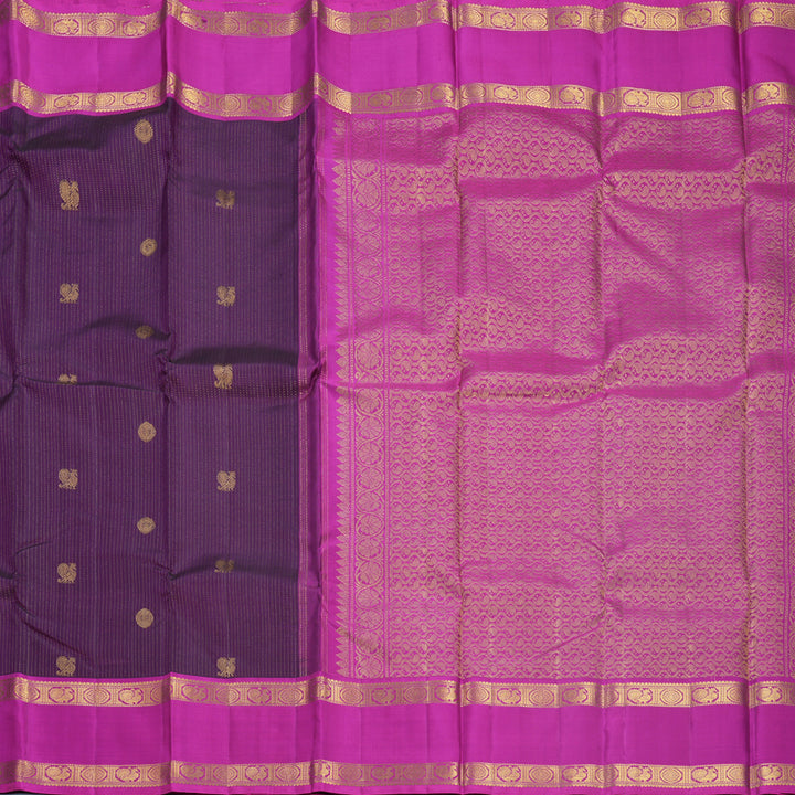 Hayagrivas Handloom Dark Purple Kanjivaram Silk Saree with Magenta Border KBF515G5-3