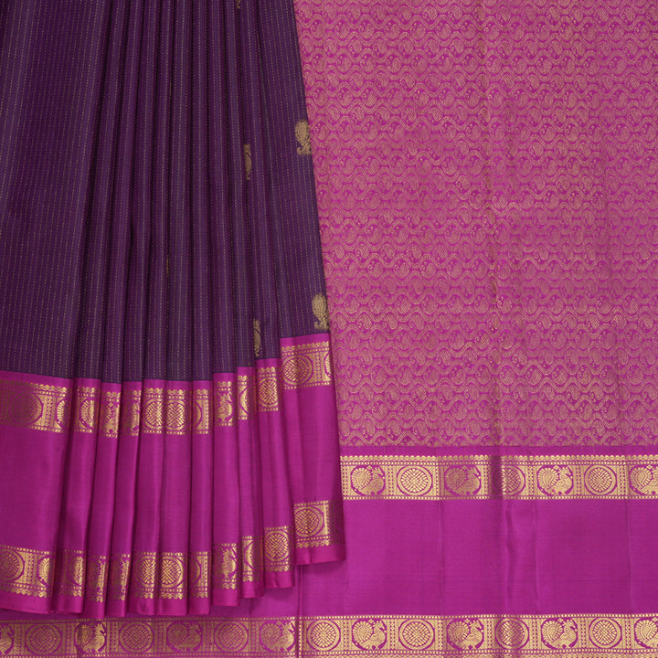 Hayagrivas Handloom Dark Purple Kanjivaram Silk Saree with Magenta Border KBF515G5-3
