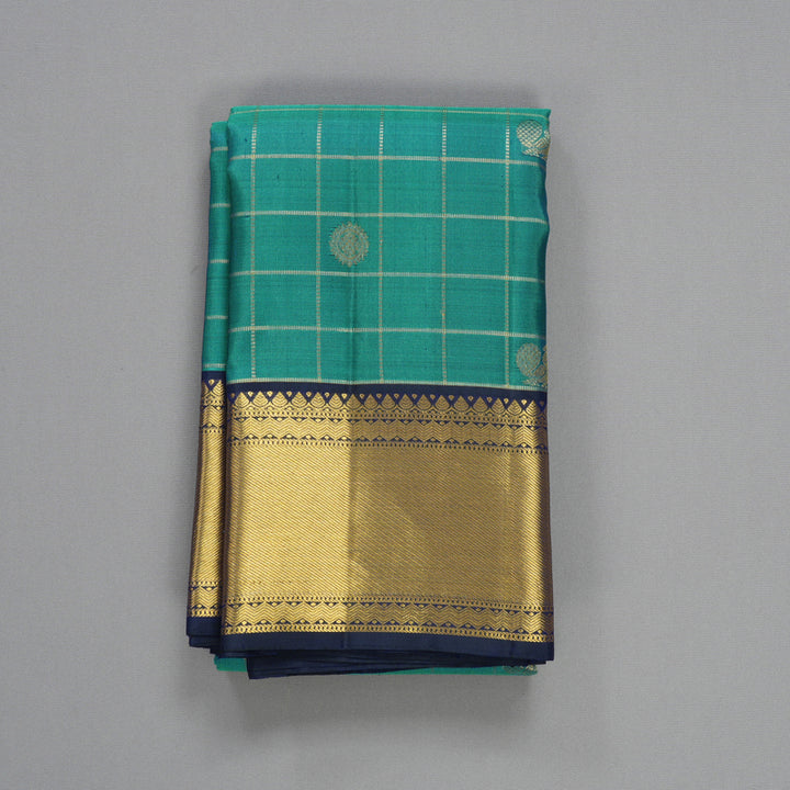 Hayagrivas Handloom Peacock Green Kanjivaram Silk Saree with Border KBF515G5-4