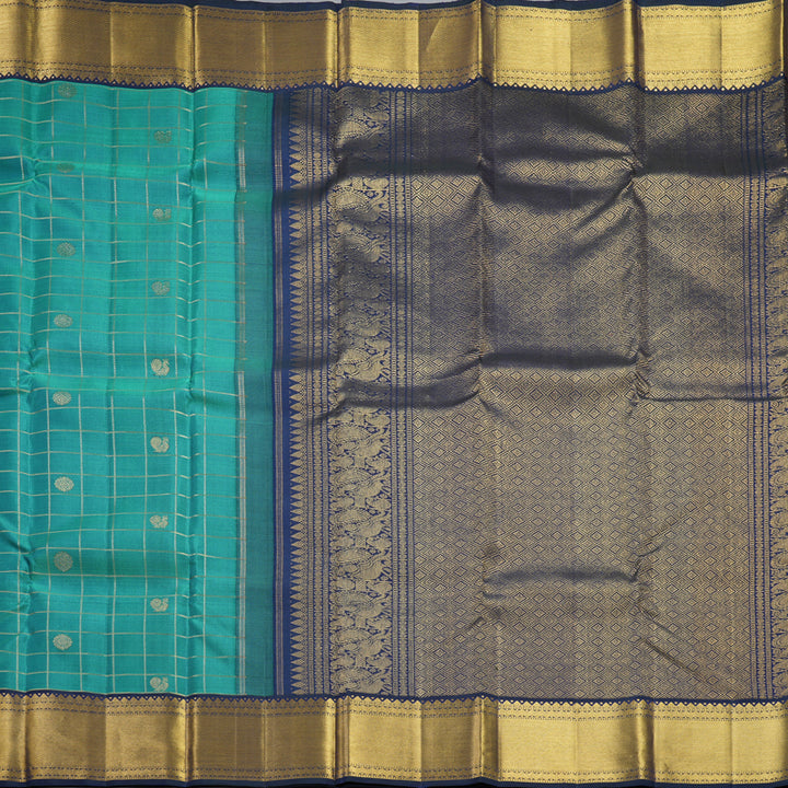 Hayagrivas Handloom Peacock Green Kanjivaram Silk Saree with Border KBF515G5-4