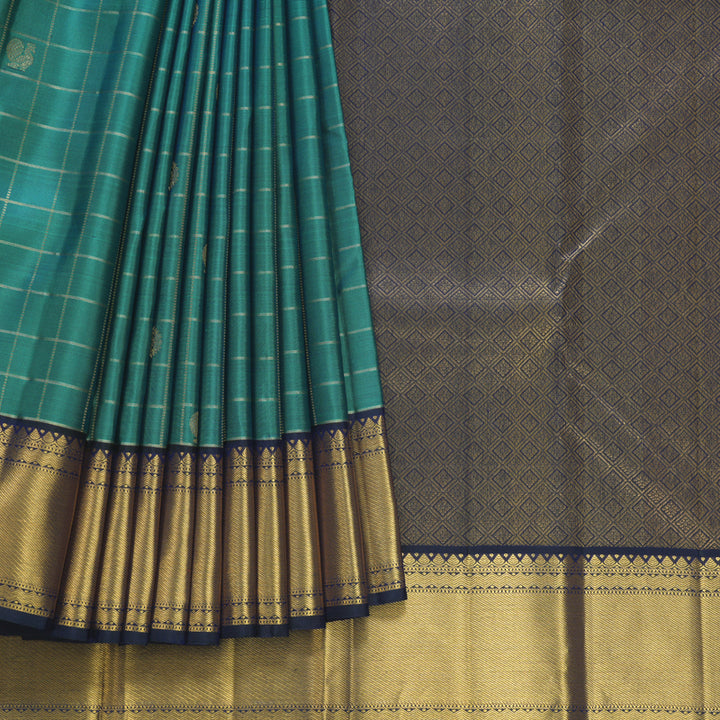 Hayagrivas Handloom Peacock Green Kanjivaram Silk Saree with Border KBF515G5-4