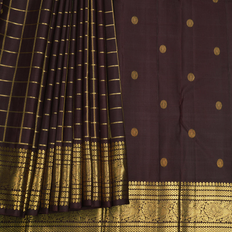 Hayagrivas Handloom Dark Brown Kanjivaram Silk Saree KBF515G6-5