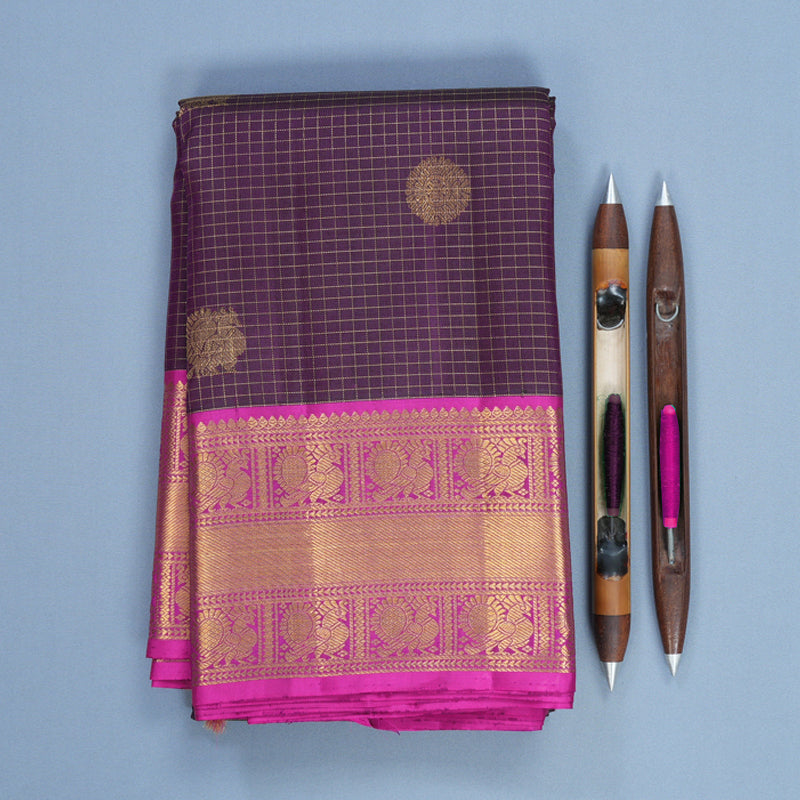 Hayagrivas Handloom Nagapazham Kanjivaram Silk Saree with Magenta-Pink Border KBF515G6-6