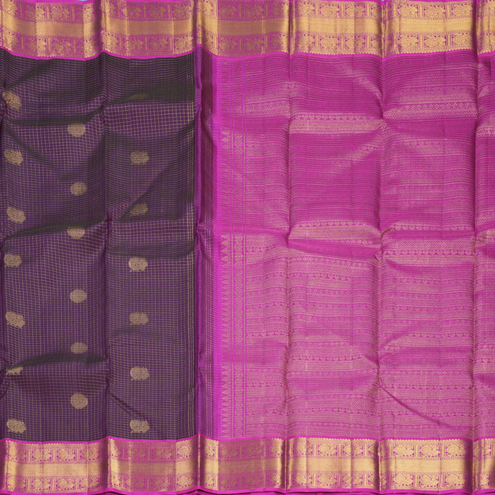 Hayagrivas Handloom Nagapazham Kanjivaram Silk Saree with Magenta-Pink Border KBF515G6-6
