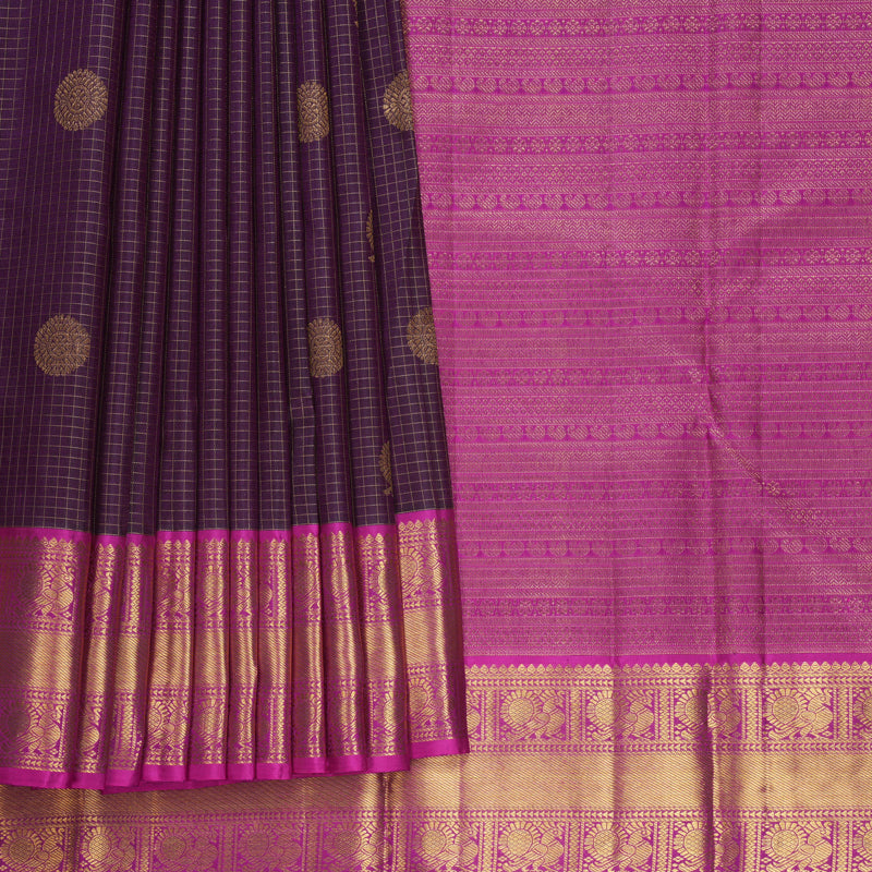 Hayagrivas Handloom Nagapazham Kanjivaram Silk Saree with Magenta-Pink Border KBF515G6-6