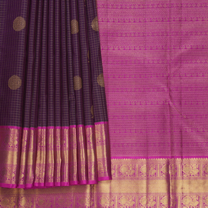 Hayagrivas Handloom Nagapazham Kanjivaram Silk Saree with Magenta-Pink Border KBF515G6-6
