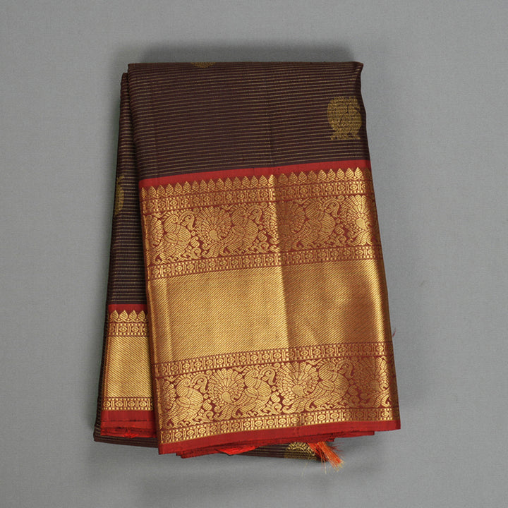 Hayagrivas Handloom Chocolate Brown Kanjivaram Silk Saree with Rust Orange Border KBF515G7-3
