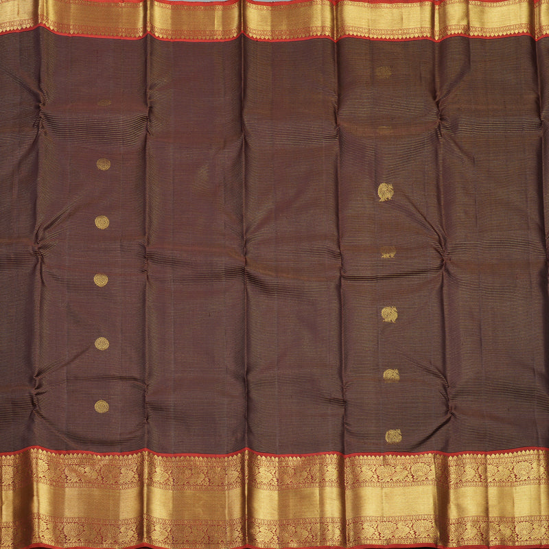Hayagrivas Handloom Chocolate Brown Kanjivaram Silk Saree with Rust Orange Border KBF515G7-3