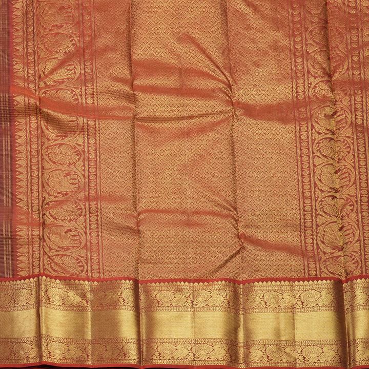 Hayagrivas Handloom Chocolate Brown Kanjivaram Silk Saree with Rust Orange Border KBF515G7-3