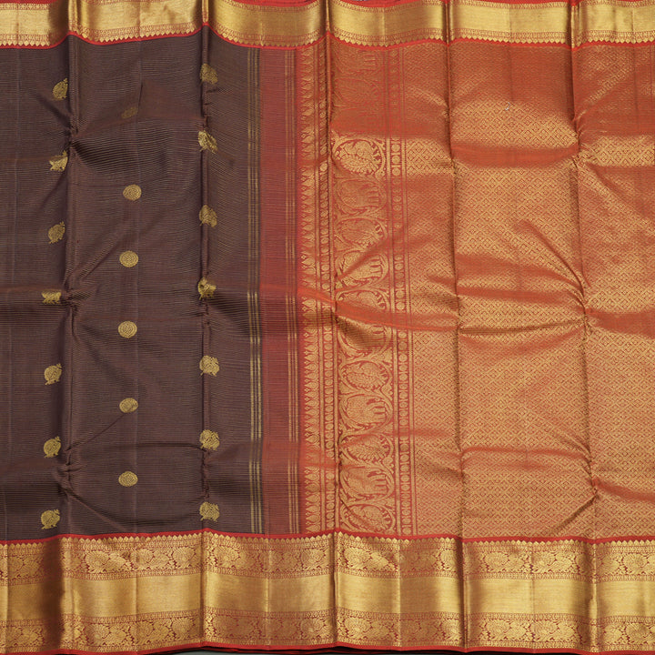 Hayagrivas Handloom Chocolate Brown Kanjivaram Silk Saree with Rust Orange Border KBF515G7-3
