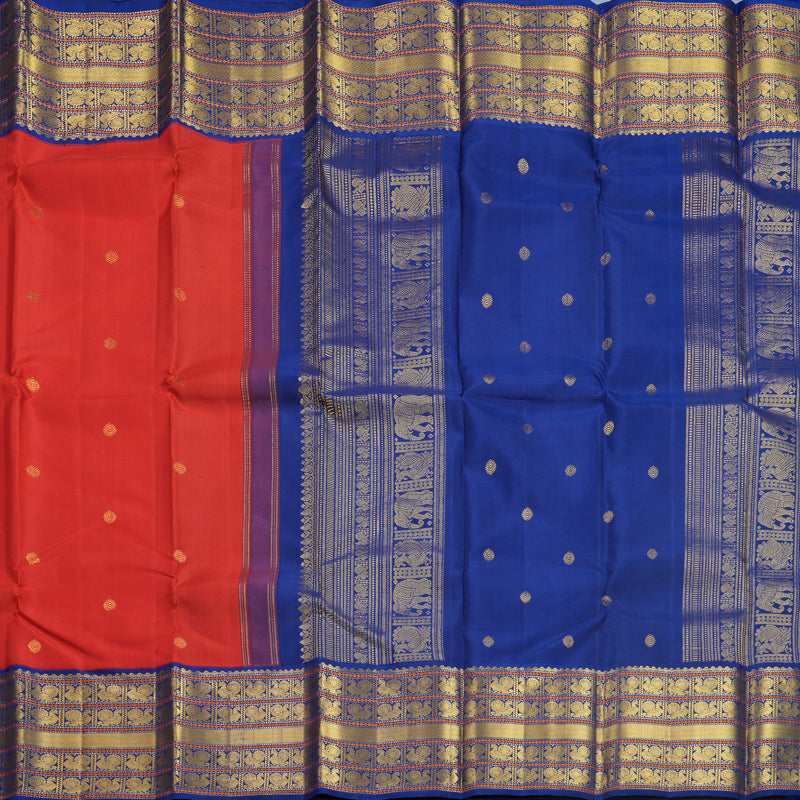 Hayagrivas Handloom Red Kanjivaram Silk Saree with Blue Border KBF515G9-1