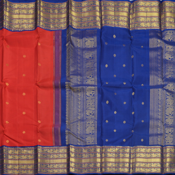 Hayagrivas Handloom Red Kanjivaram Silk Saree with Blue Border KBF515G9-1