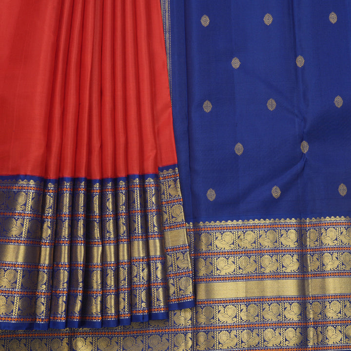 Hayagrivas Handloom Red Kanjivaram Silk Saree with Blue Border KBF515G9-1