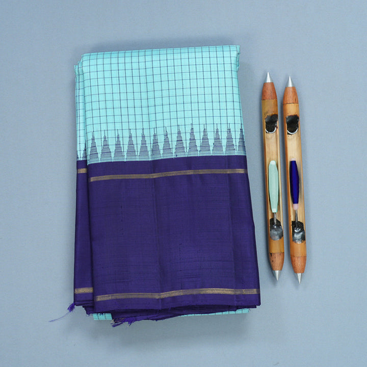 Hayagrivas Handloom Ice Blue Kanjivaram Silk Saree with Purplish-Blue Border KBF516G1-1