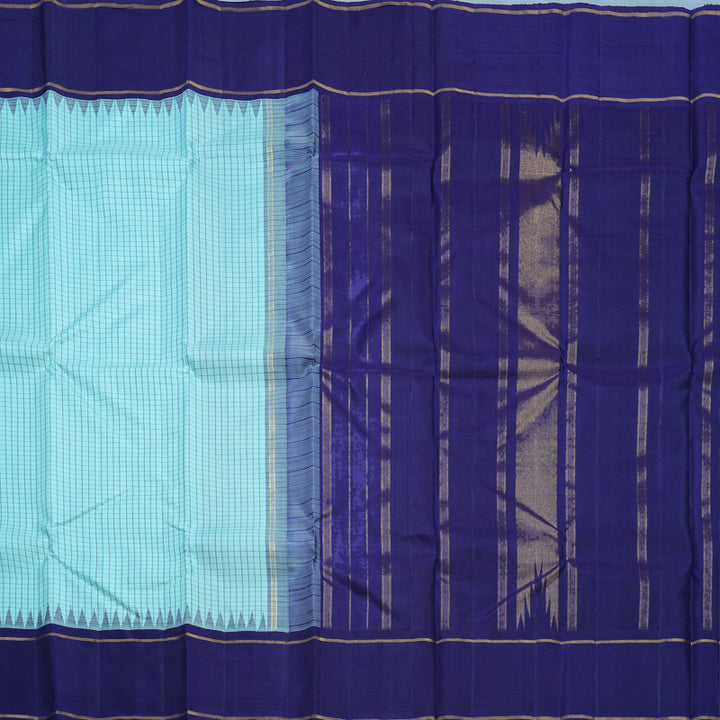 Hayagrivas Handloom Ice Blue Kanjivaram Silk Saree with Purplish-Blue Border KBF516G1-1