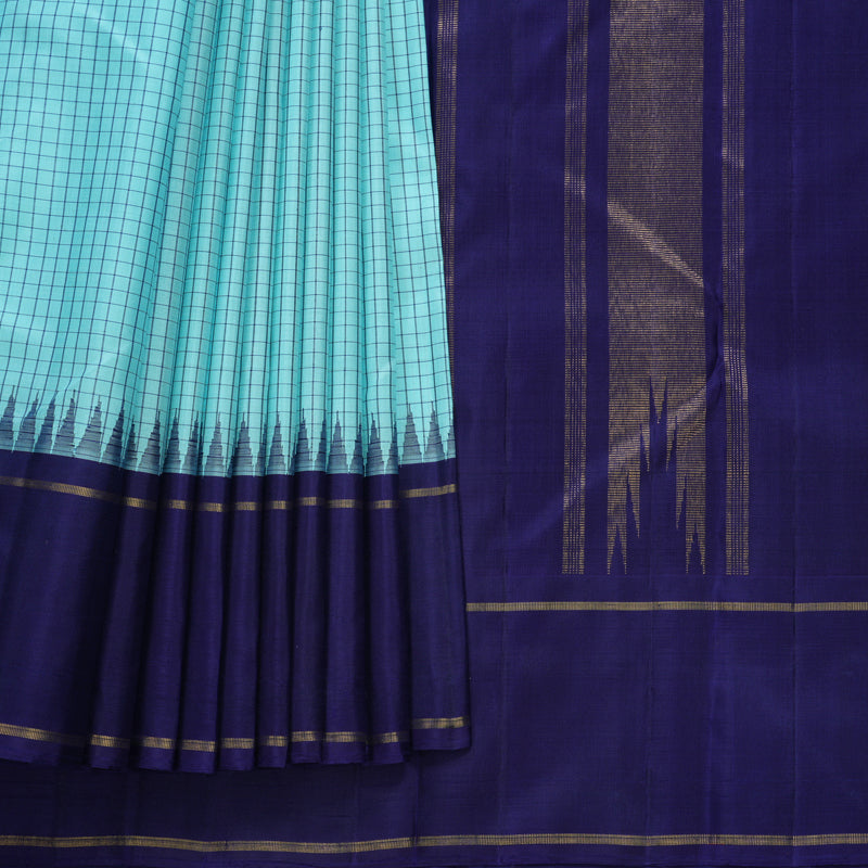 Hayagrivas Handloom Ice Blue Kanjivaram Silk Saree with Purplish-Blue Border KBF516G1-1
