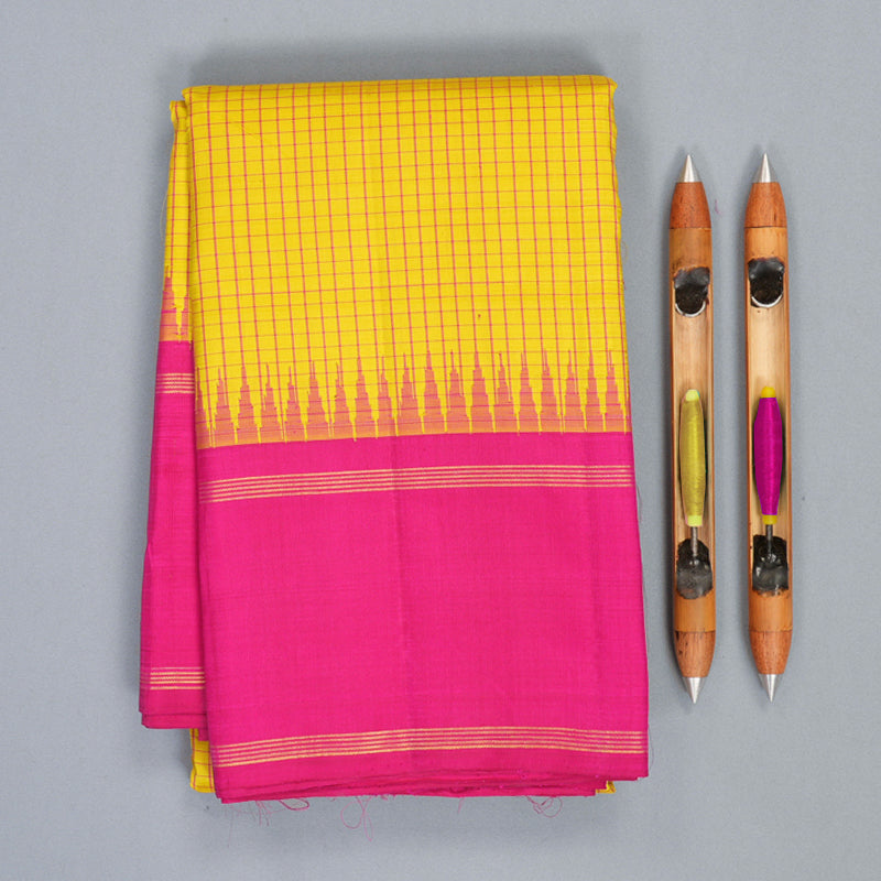 Hayagrivas Handloom Lime Green Kanjivaram Silk Saree with Rani Pink Border KBF516G1-3