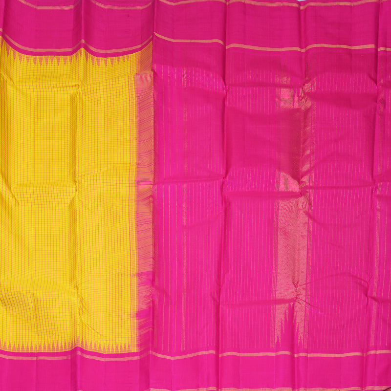 Hayagrivas Handloom Lime Green Kanjivaram Silk Saree with Rani Pink Border KBF516G1-3
