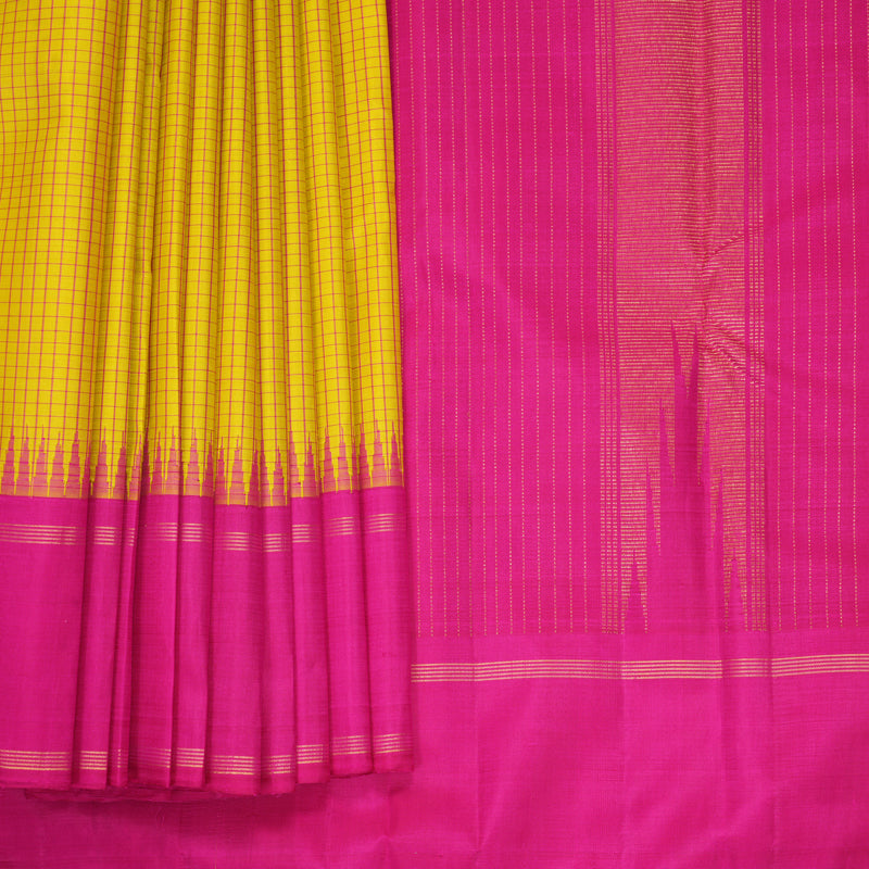Hayagrivas Handloom Lime Green Kanjivaram Silk Saree with Rani Pink Border KBF516G1-3