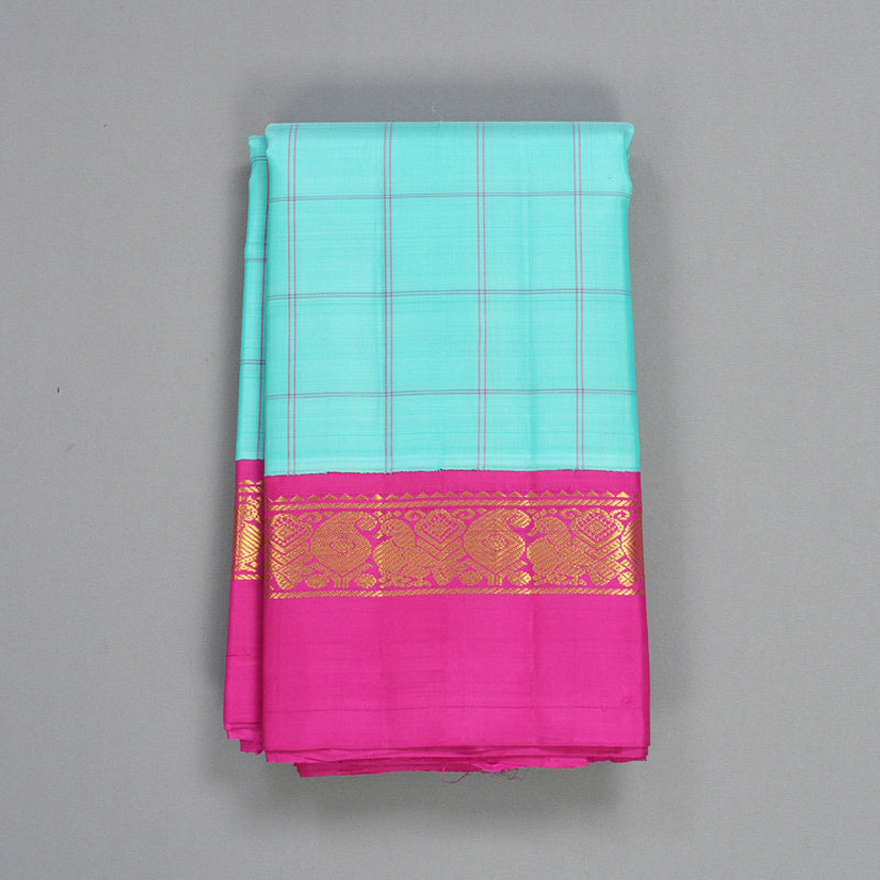 Hayagrivas Handloom Sea Blue Kanjivaram Silk Saree with Rani Pink Border KBF516G2-3