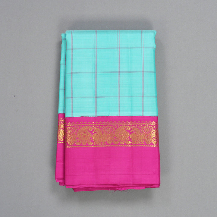 Hayagrivas Handloom Sea Blue Kanjivaram Silk Saree with Rani Pink Border KBF516G2-3