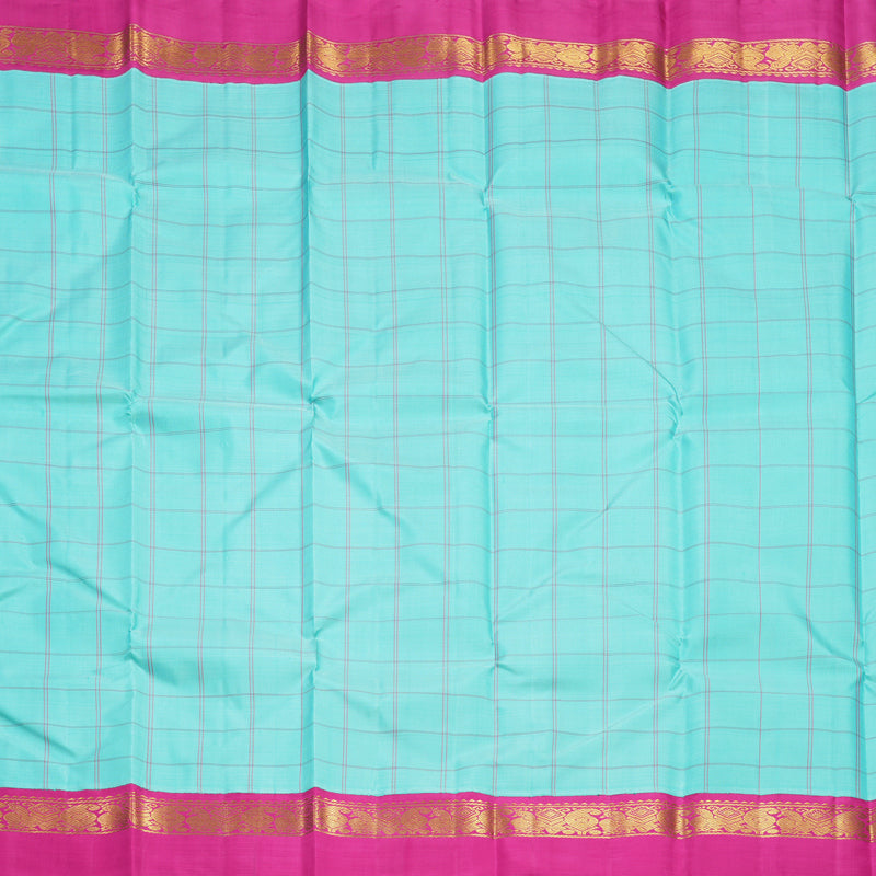 Hayagrivas Handloom Sea Blue Kanjivaram Silk Saree with Rani Pink Border KBF516G2-3