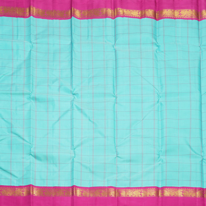 Hayagrivas Handloom Sea Blue Kanjivaram Silk Saree with Rani Pink Border KBF516G2-3
