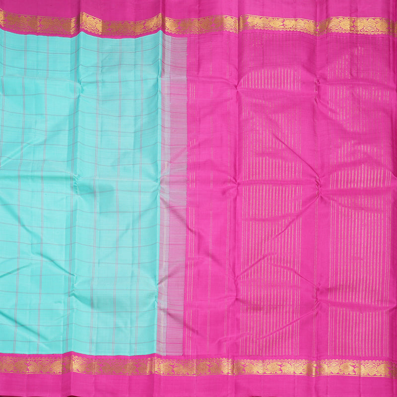 Hayagrivas Handloom Sea Blue Kanjivaram Silk Saree with Rani Pink Border KBF516G2-3