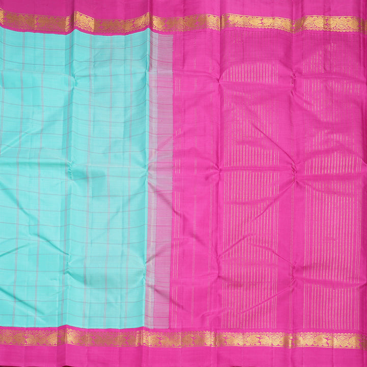 Hayagrivas Handloom Sea Blue Kanjivaram Silk Saree with Rani Pink Border KBF516G2-3