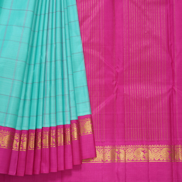 Hayagrivas Handloom Sea Blue Kanjivaram Silk Saree with Rani Pink Border KBF516G2-3