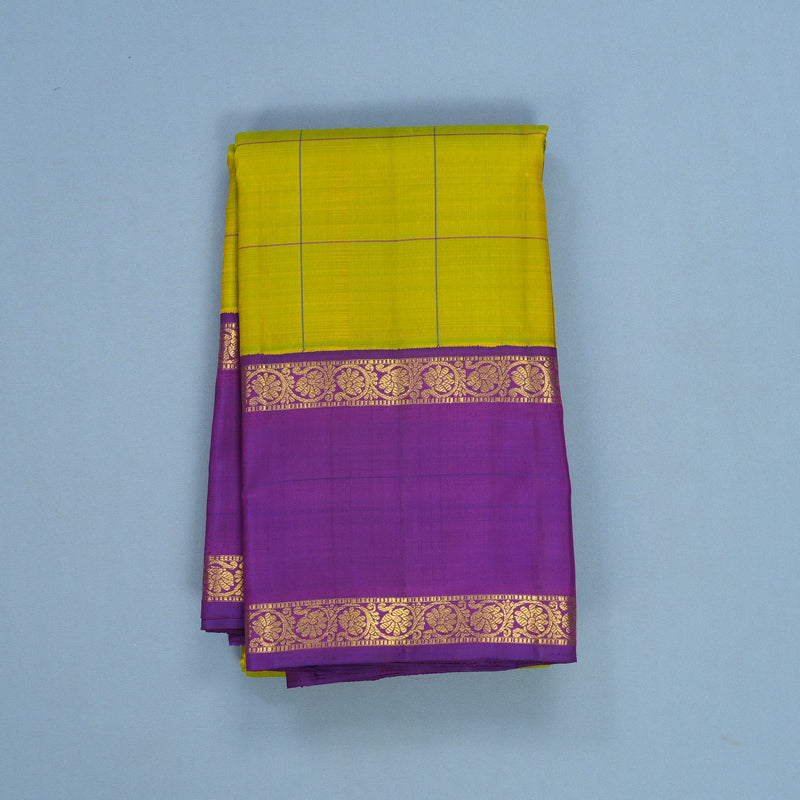Hayagrivas Handloom Lime Green Kanjivaram Silk Saree with Purple Border KBF516G2-4