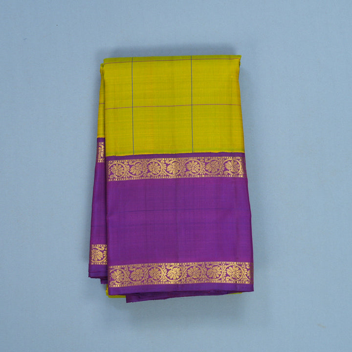 Hayagrivas Handloom Lime Green Kanjivaram Silk Saree with Purple Border KBF516G2-4