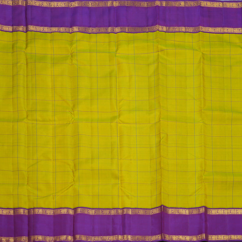 Hayagrivas Handloom Lime Green Kanjivaram Silk Saree with Purple Border KBF516G2-4