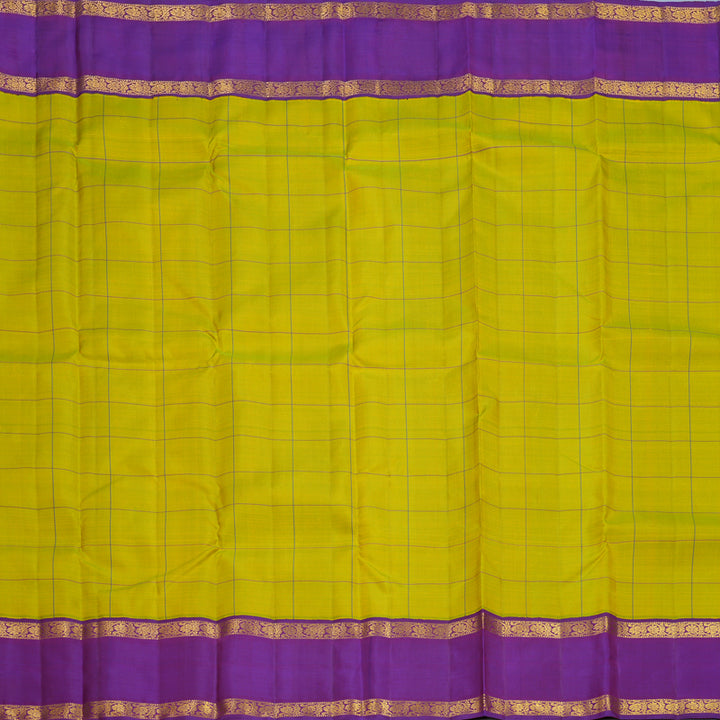 Hayagrivas Handloom Lime Green Kanjivaram Silk Saree with Purple Border KBF516G2-4