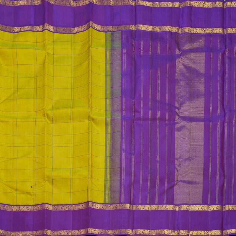 Hayagrivas Handloom Lime Green Kanjivaram Silk Saree with Purple Border KBF516G2-4