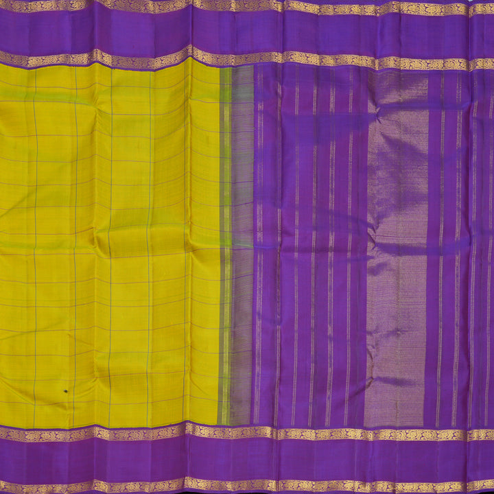 Hayagrivas Handloom Lime Green Kanjivaram Silk Saree with Purple Border KBF516G2-4