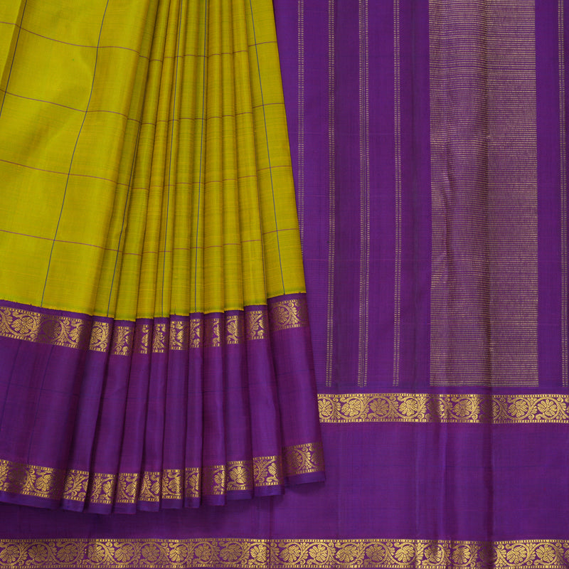 Hayagrivas Handloom Lime Green Kanjivaram Silk Saree with Purple Border KBF516G2-4