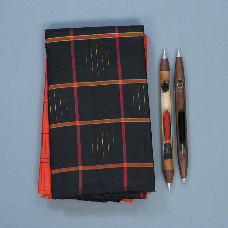Hayagrivas Handloom Red Kanjivaram Silk Saree with Black Border KBF516G3-3