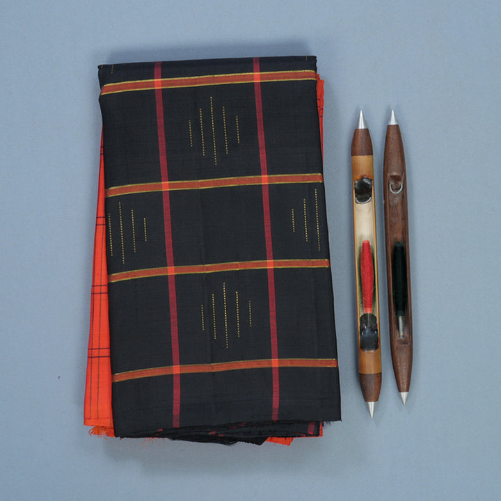 Hayagrivas Handloom Red Kanjivaram Silk Saree with Black Border KBF516G3-3