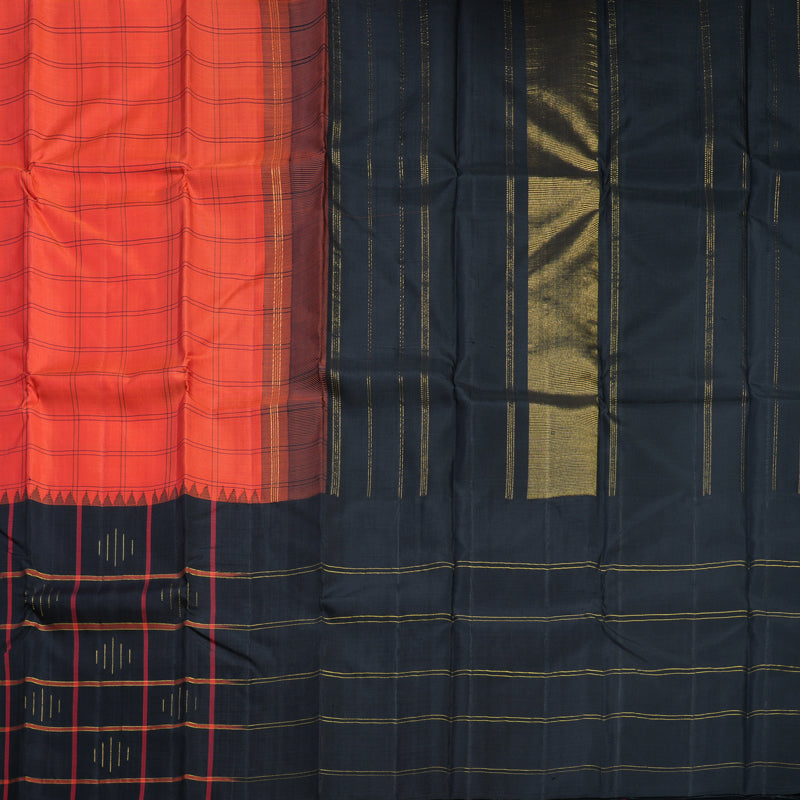 Hayagrivas Handloom Red Kanjivaram Silk Saree with Black Border KBF516G3-3