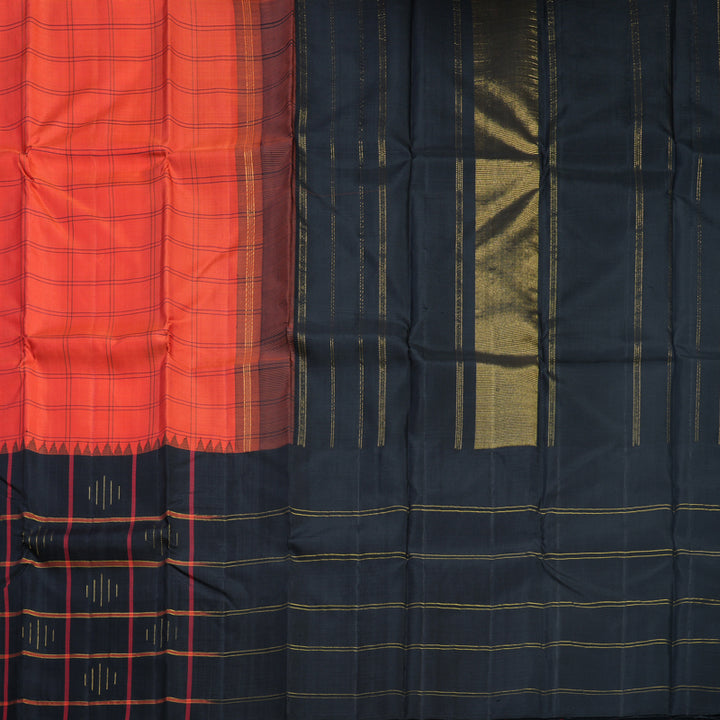 Hayagrivas Handloom Red Kanjivaram Silk Saree with Black Border KBF516G3-3