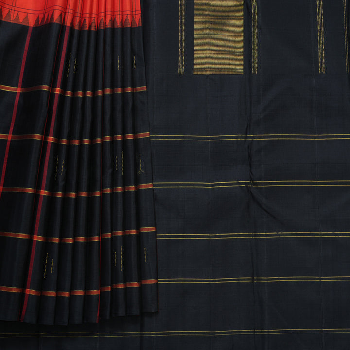 Hayagrivas Handloom Red Kanjivaram Silk Saree with Black Border KBF516G3-3