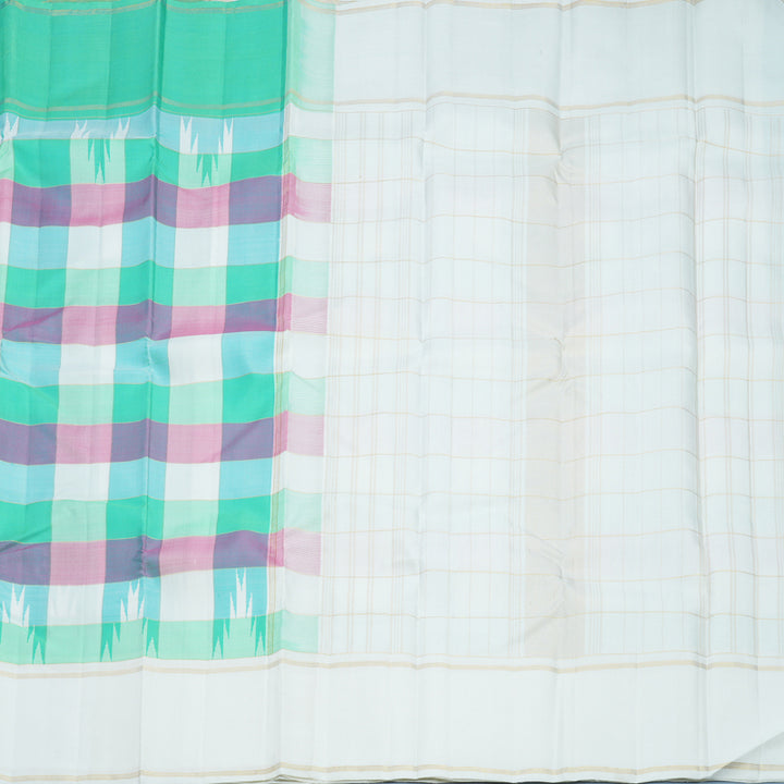 Hayagrivas Handloom Multicolour Checks Kanjivaram Silk Saree with Ganga Jamuna Border KBF516G4-2