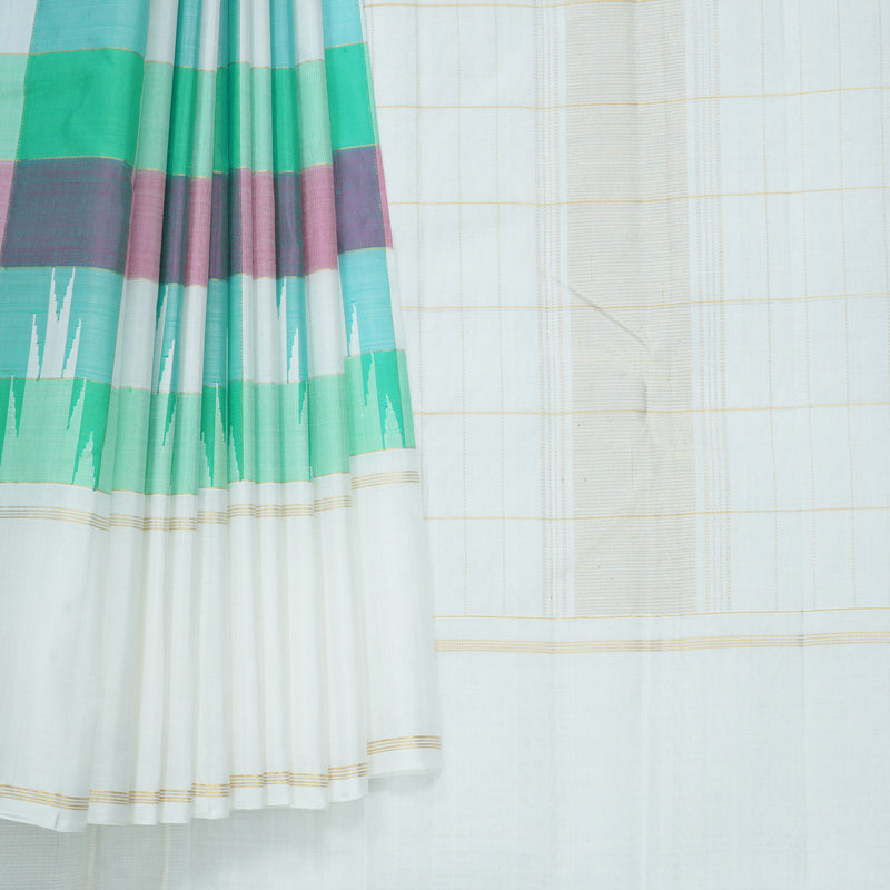 Hayagrivas Handloom Multicolour Checks Kanjivaram Silk Saree with Ganga Jamuna Border KBF516G4-2