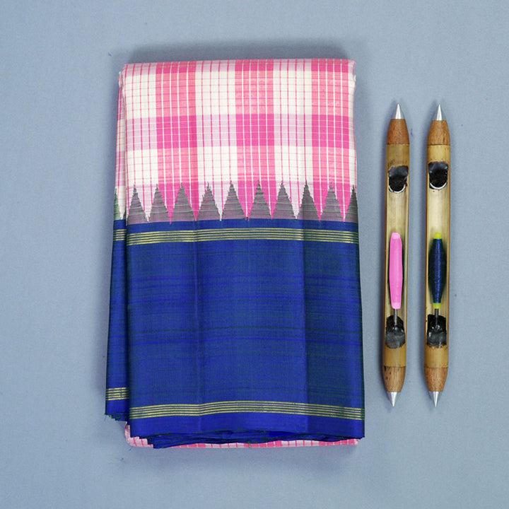 Hayagrivas Handloom Pink &amp; Half-White Checks Kanjivaram Silk Saree with Mayilkazhuthu Border KBF516G4-3