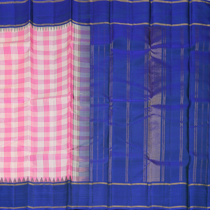 Hayagrivas Handloom Pink &amp; Half-White Checks Kanjivaram Silk Saree with Mayilkazhuthu Border KBF516G4-3