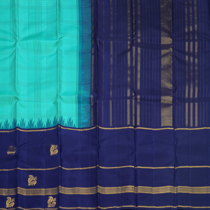 Hayagrivas Handloom Bright Teal Kanjivaram Silk Saree with Dark Blue Border KBF516G5-1