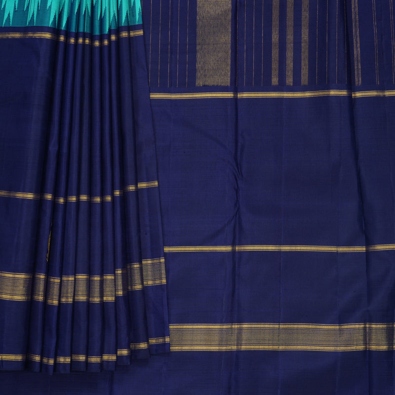 Hayagrivas Handloom Bright Teal Kanjivaram Silk Saree with Dark Blue Border KBF516G5-1