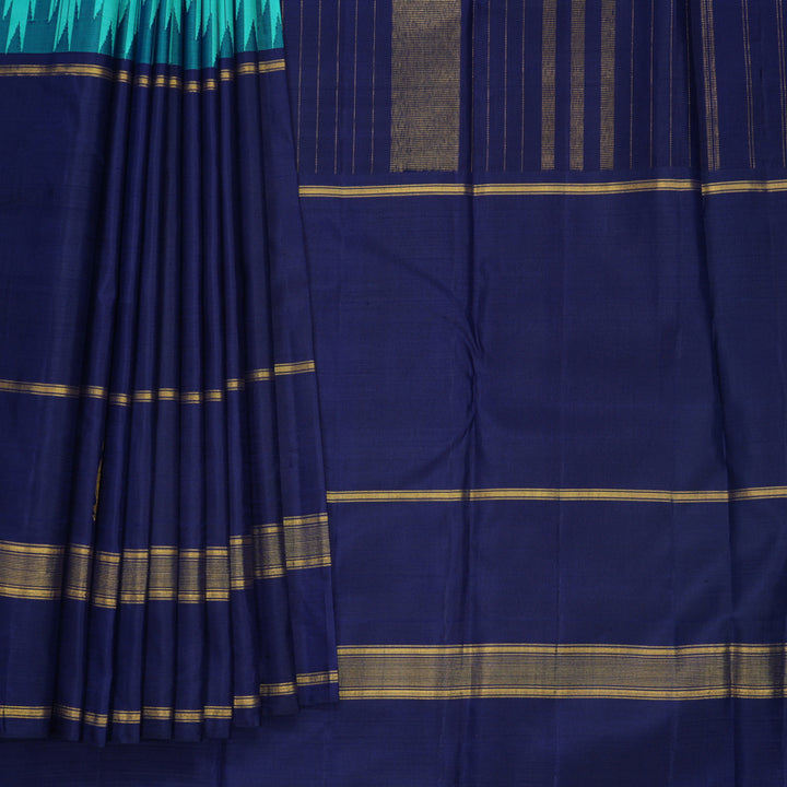 Hayagrivas Handloom Bright Teal Kanjivaram Silk Saree with Dark Blue Border KBF516G5-1
