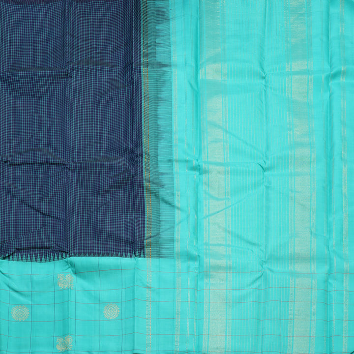 Hayagrivas Handloom Midnight Blue Kanjivaram Silk Saree with Sea Green Border KBF516G5-2